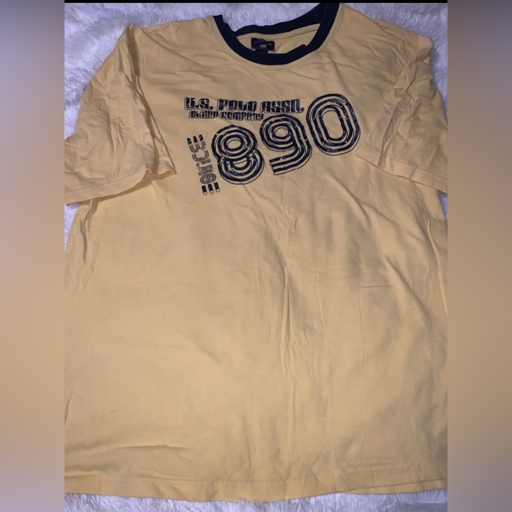 Vintage 90’s Men’s U.S. Polo Assn Denim Co Yellow T-shirt Blue Logo XL PreOwned